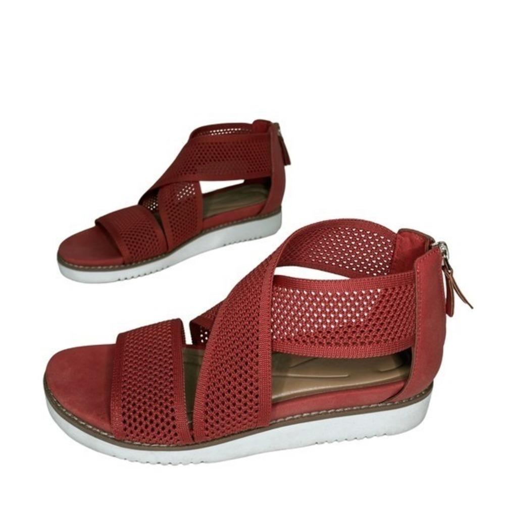 Easy Spirit Women Strappy Wedge Comfort Sandal Shoe Size 7.5 Rose Knit Mesh Boho